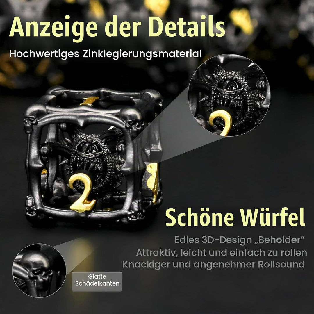 Beholder Würfelset, DND Würfel Metall Dice Set, ZHOORQI W20 Würfel Polyedrische Würfel für Dungeons