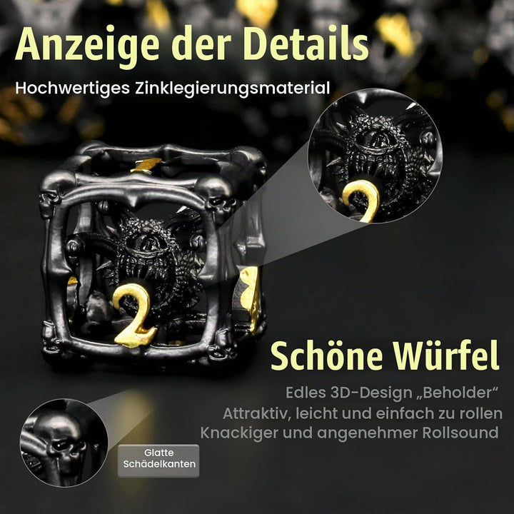 Beholder Würfelset, DND Würfel Metall Dice Set, ZHOORQI W20 Würfel Polyedrische Würfel für Dungeons