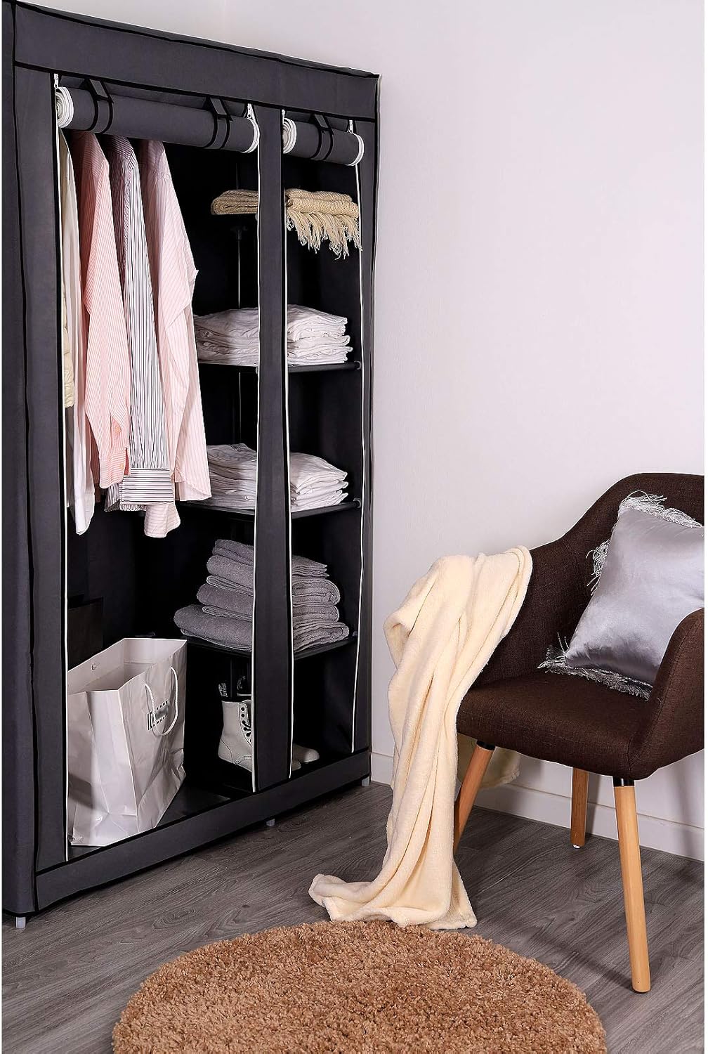 dibea Faltbarer Stoff-Kleiderschrank 175x110x45 cm, grau 175x110x45 cm Grau, 175x110x45 cm Grau