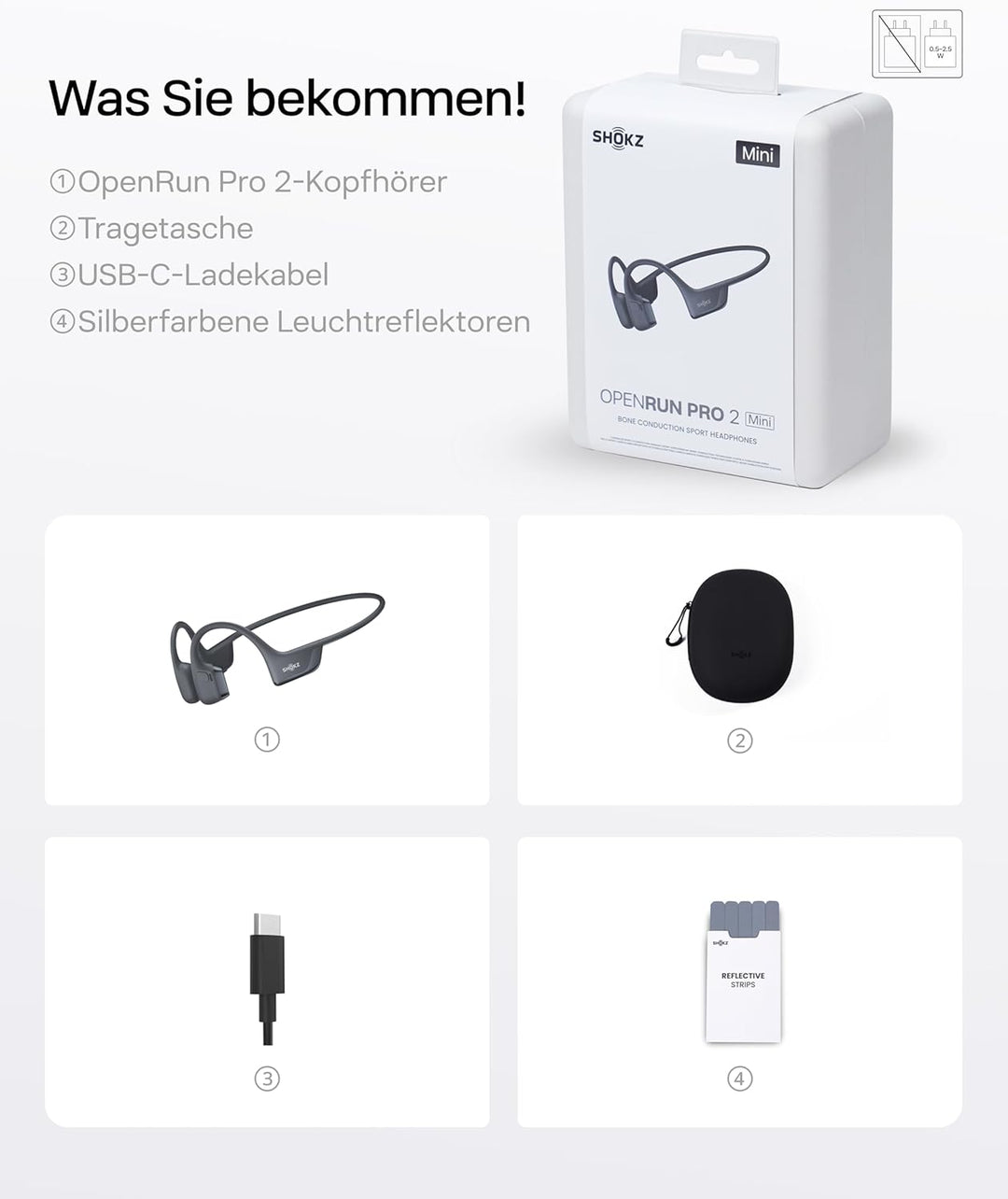 SHOKZ OpenRun Pro 2 Mini Knochenschall Sportkopfhörer, Open-Ear-Ohrhörer mit Bluetooth 5.3, Mikrofon