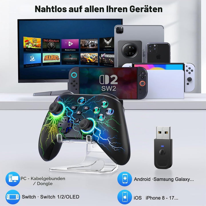 Controller PC, 2.4GHz Wireless PC Controller mit Hall Trigger/Cooles RGB Licht/1000mAh, Gaming Contr