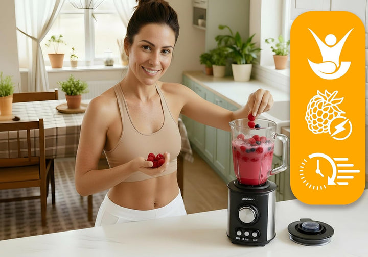 Berdsen - Becher-Mixer - Smoothie Maker - mit grossem 1,5 L Glasbehälter und Edelstahlklinge - 13 50