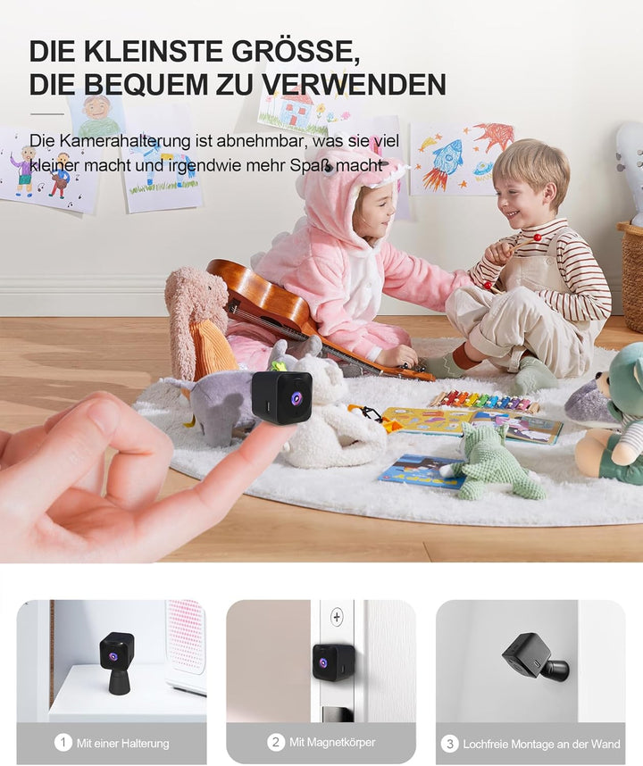 AOBOCAM Mini Kamera, 4K HD WLAN Überwachungskamera Innen Live Übertragung Handy APP Für WiFi Camera