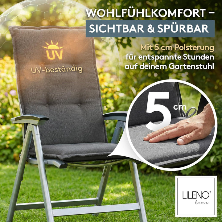 LILENO HOME Gartenstuhl Auflagen als [2er Set - Hochlehner] in Uni Anthrazit (Tami) - Bequeme Liegen