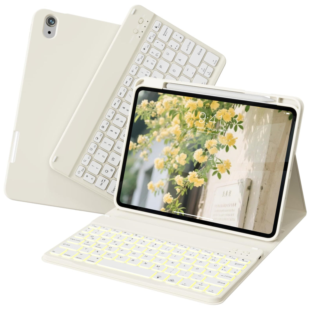 Tastatur Hülle für iPad A16 11. / 10. Generation (2025/2022, 11/10,9 Zoll), 7-farbige Hintergrundbel