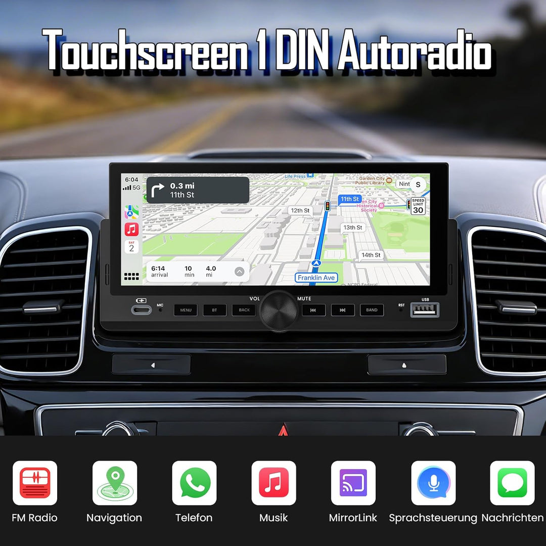 Autoradio 1 DIN mit Wireless CarPlay & Android Auto, Bluetooth Freisprecheinrichtung, FM Radio, Bild