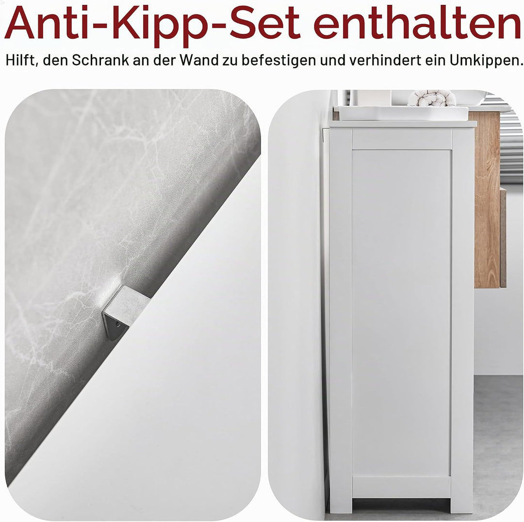 Bath Vida Badezimmerschrank mit 4 Schubladen, bodenstehende Aufbewahrungseinheit, Holz, weiss Priano