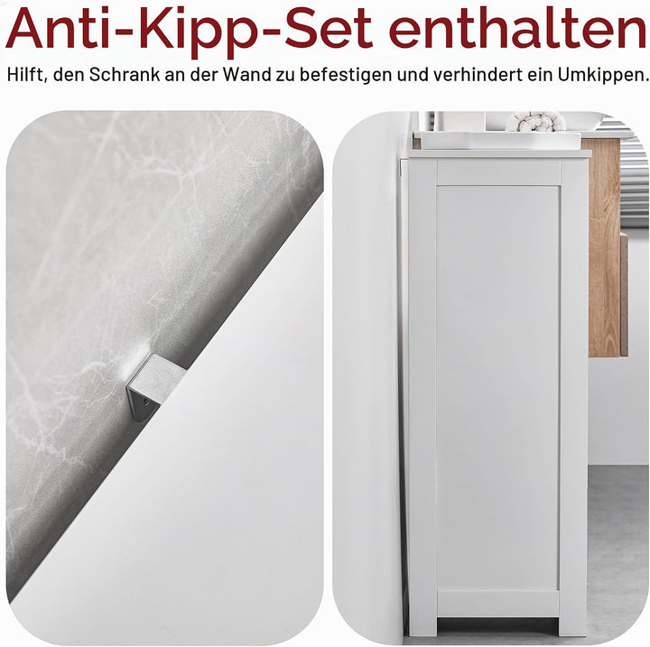 Bath Vida Badezimmerschrank mit 4 Schubladen, bodenstehende Aufbewahrungseinheit, Holz, weiss Priano