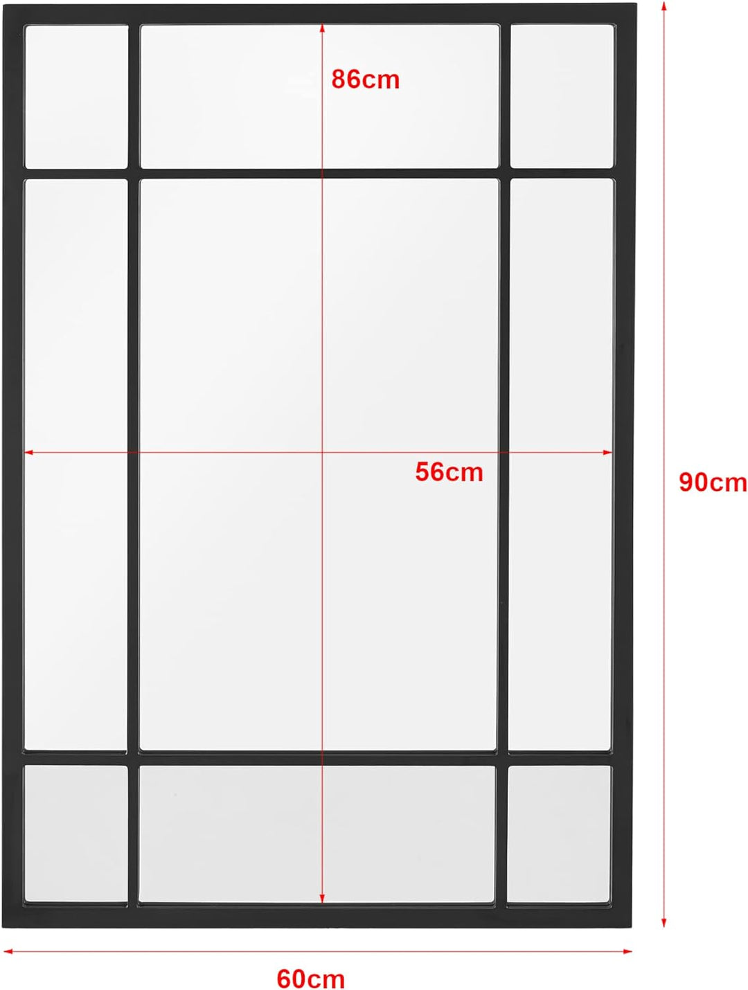 [en.casa] Wandspiegel Colobraro Fensterspiegel rechteckig 90 x 60 cm Spiegel schwarzer Rahmen vertik