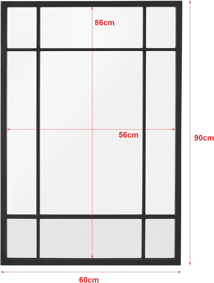 [en.casa] Wandspiegel Colobraro Fensterspiegel rechteckig 90 x 60 cm Spiegel schwarzer Rahmen vertik