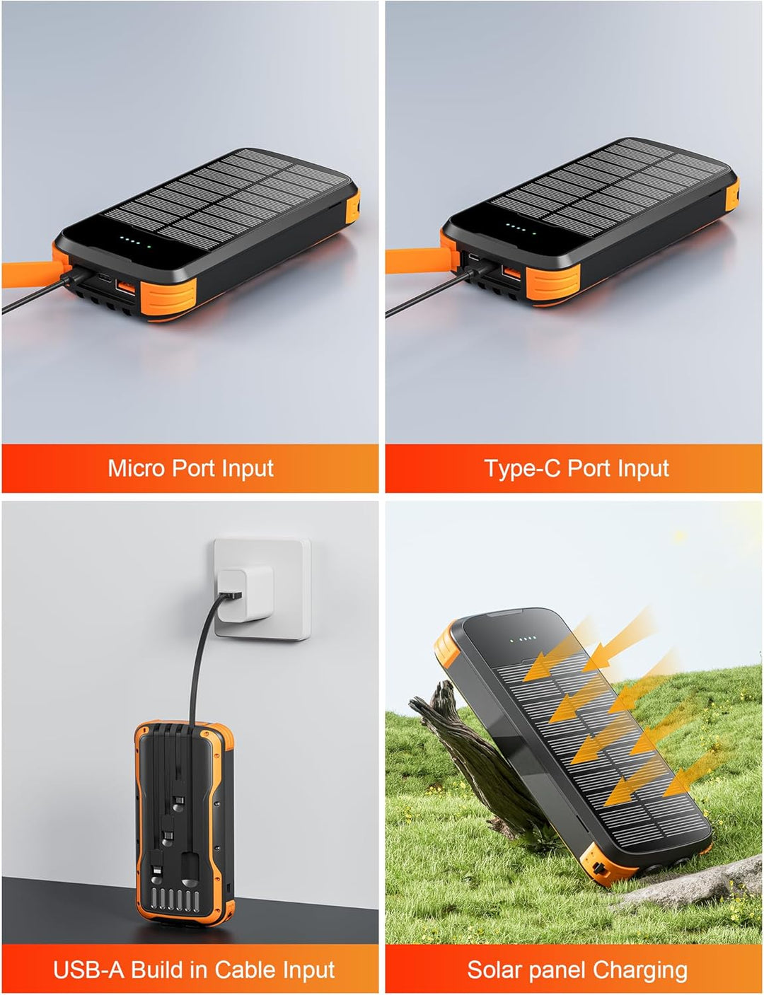 MINRISE Solar Power Bank 40000mAh, Tragbares Ladegerät PD 20W Schnellladegerät Solar Ladegerät Power