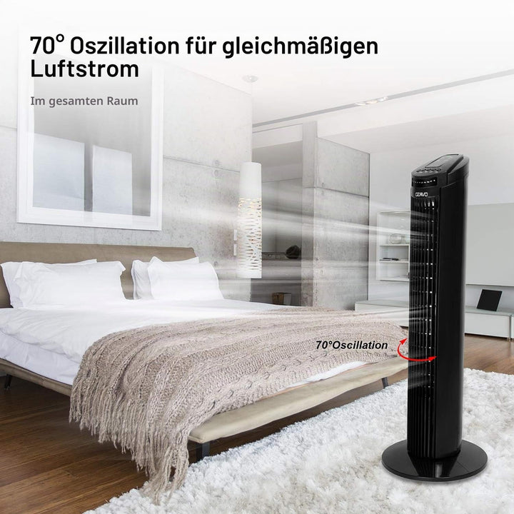 OZAVO Turmventilator, 3 Stufen Ventilator, oszillierend Standventilator, Tower-Ventilator Säulenvent