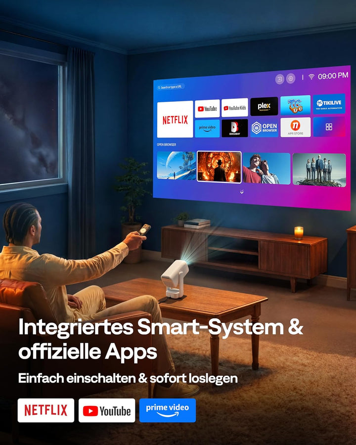 Aurzen D1 air Smart Beamer mit Netflix, 16W Dolby Audio, Beamer Outdoor 1080P mit HDR10 & 4K-Unterst