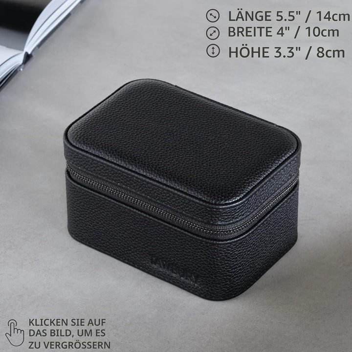TAWBURY Leder-Uhrenetui für Reisen - Uhrenbox zum Reisen Leder | Uhrenbox Leder Schwarz | Uhrenkaste