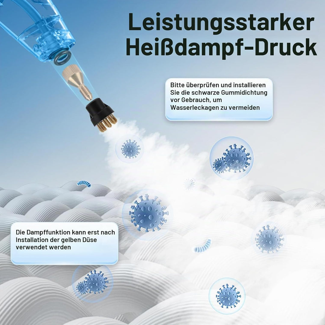 Handdampfreiniger 7-in-1, 1500W | 1,2L Wassertank für Küche &amp; Bad | Hochdruck-Dampfgarer (3BAR) gege