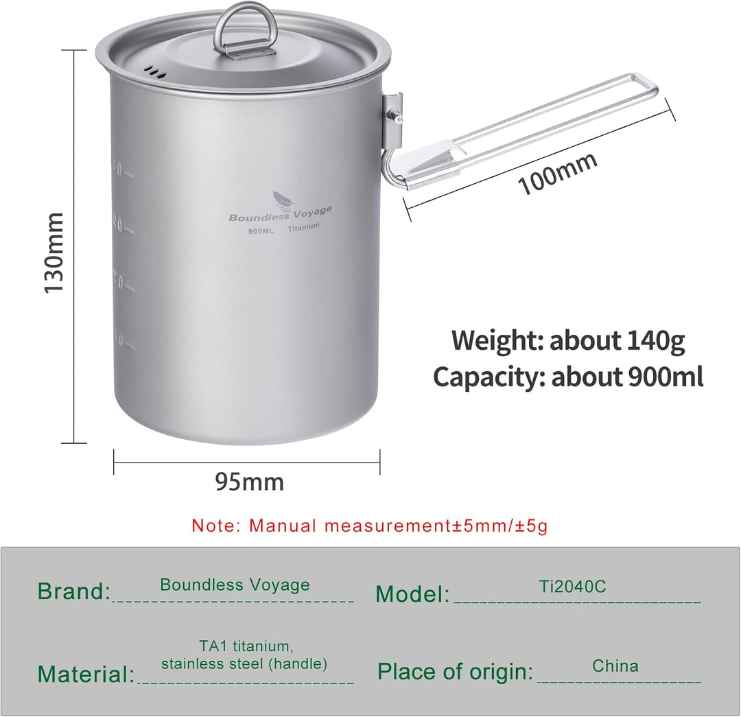 iBasingo 900ml Titan Becher Camping Topf Kochtopf Outdoor Leicht Kaffee Wasser Tasse mit Klappgriff
