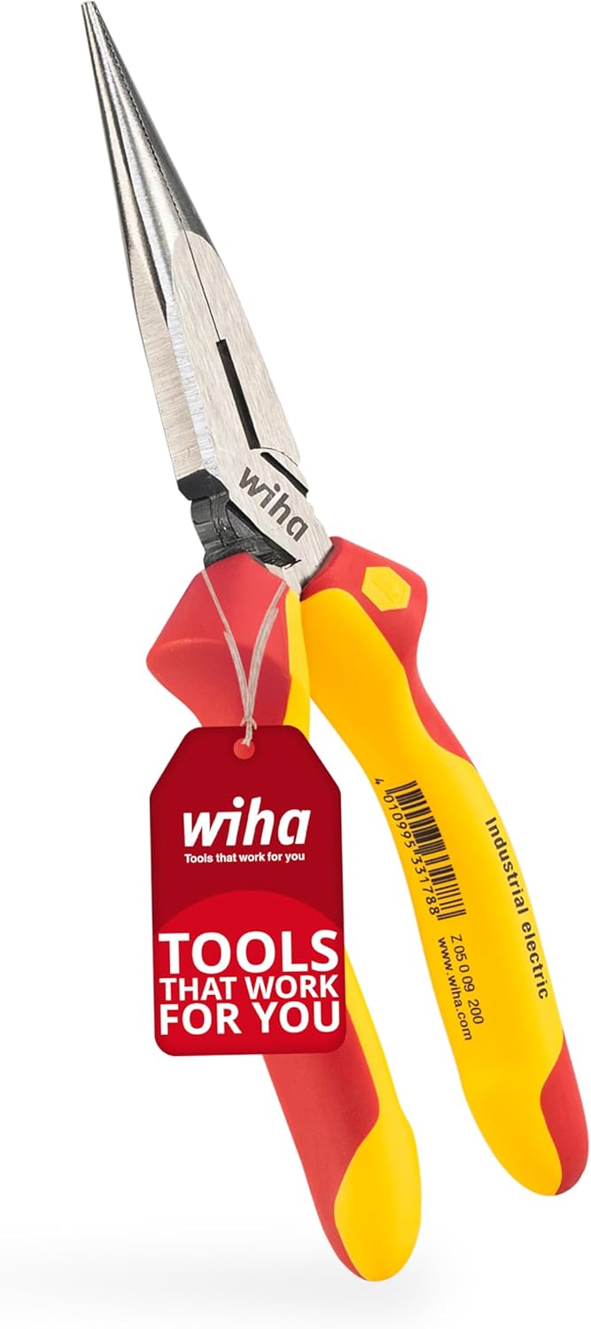 Wiha Flachrundzange Industrial electric mit Schneide gerade Form 200 mm Zange für Elektriker, VDE ge