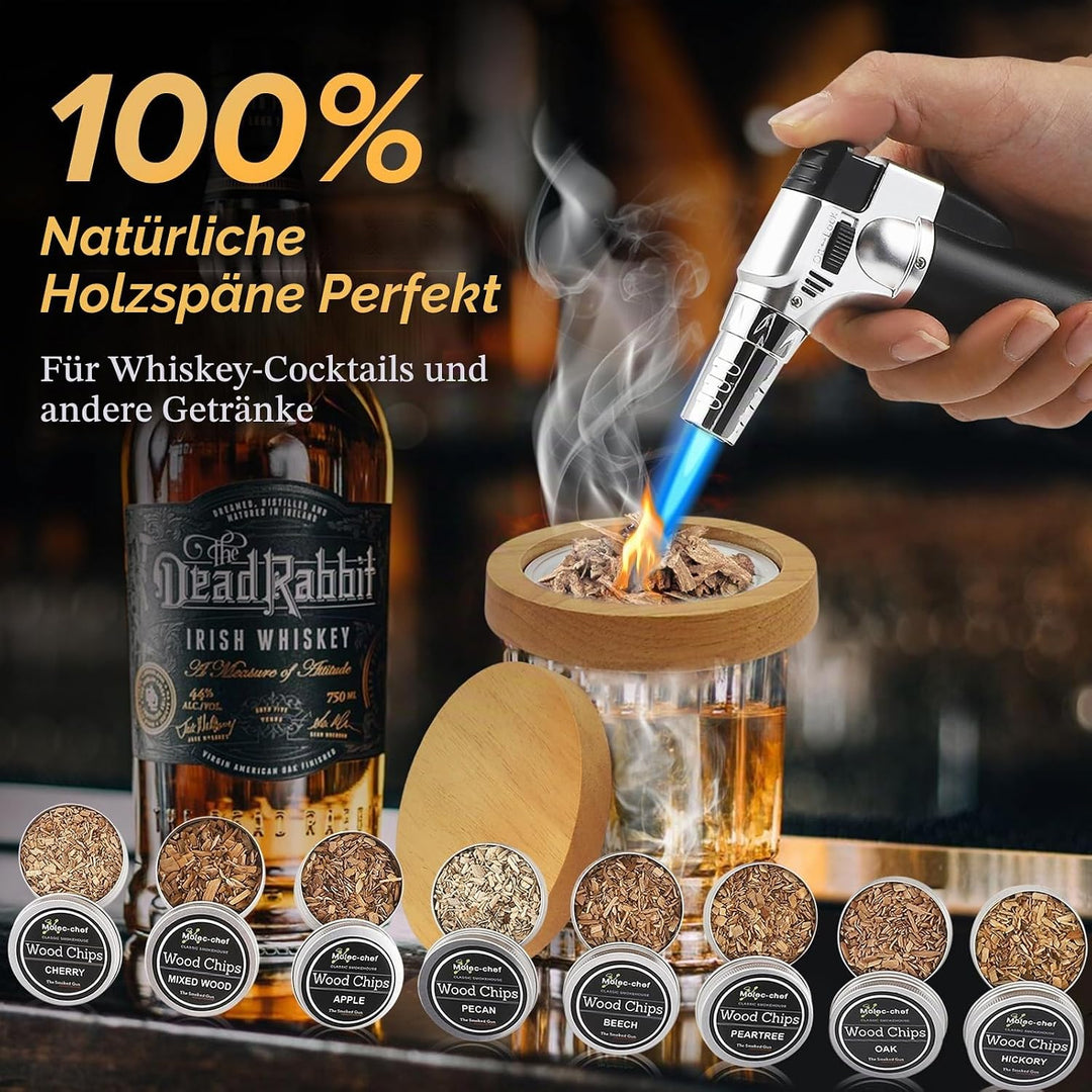 Whisky Smoker Set, whiskey smoker, 8 Holzchips, 3 Edelstahl-Whiskysteinen, Bar Zubehör, Geschenk für