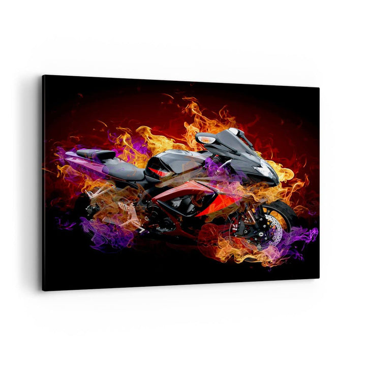 Bilder auf Leinwand 100x70cm Leinwandbild Motorrad Feuer Abstraktion Gross Wanddeko Bild Schlafzimme