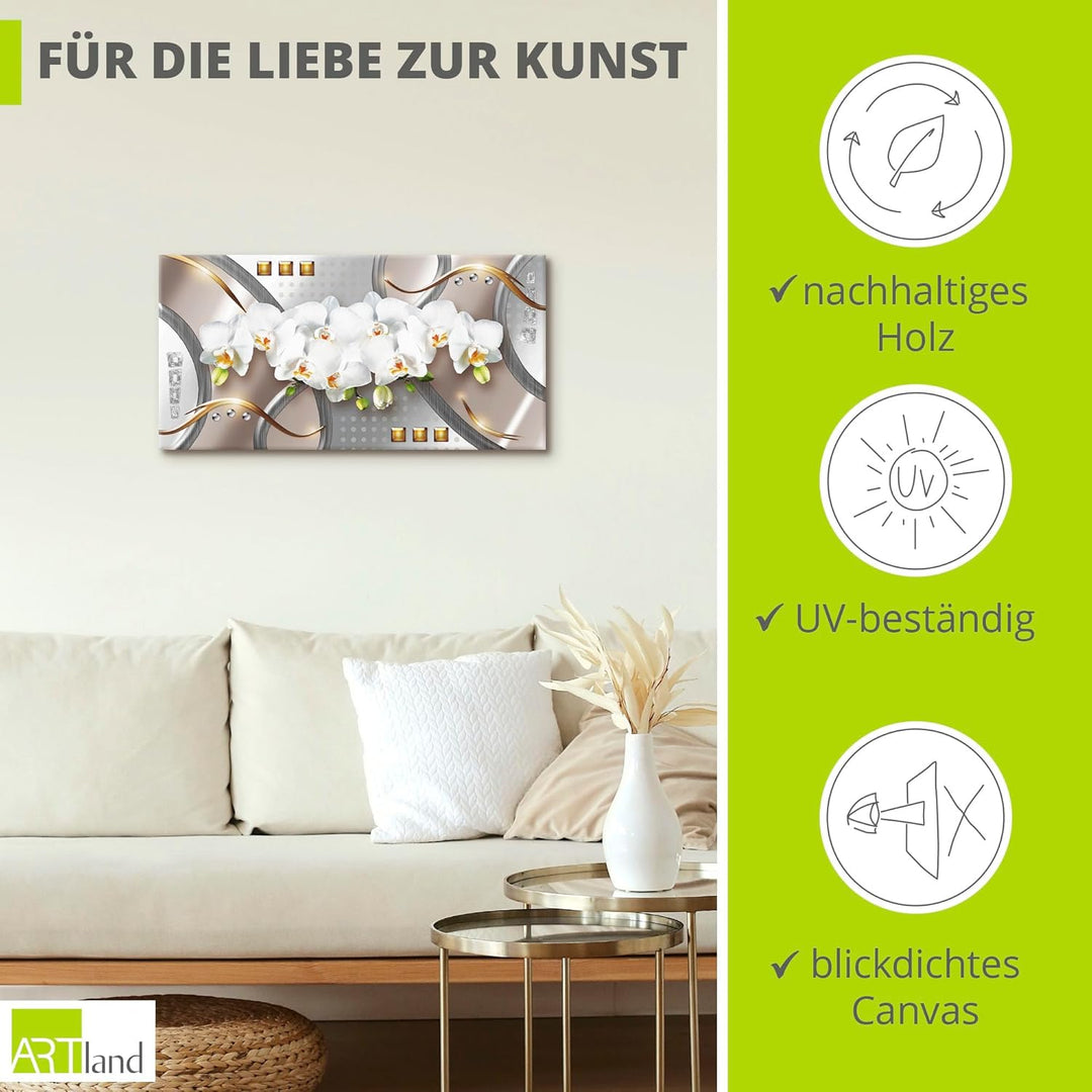 ARTland Wandbild selbstklebende Vinylfolie 60 x 30 cm Blumen Orchidee Digitale Kunst Weiss B3VZ silb