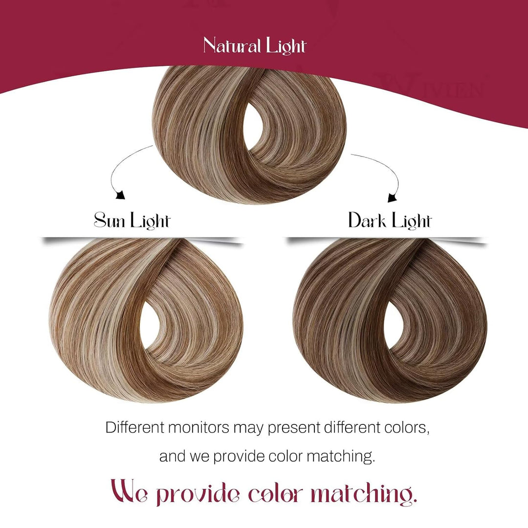 Vivien Microring Echthaar Extensions 55 cm Hellbraun und Platinblond Invisible Extensions Echthaar M