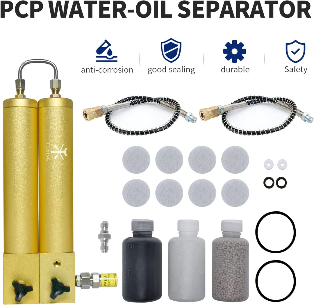 TUXING 4500Psi Pcp Kompressoröl-Wasserabscheider, mit Anti-Explosionsventil, zweistufiger Filtration