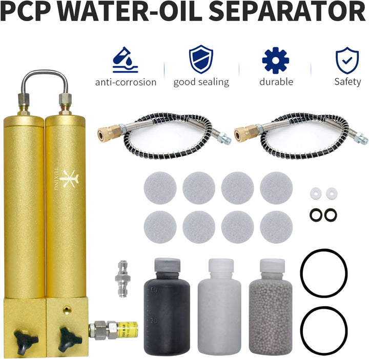 TUXING 4500Psi Pcp Kompressoröl-Wasserabscheider, mit Anti-Explosionsventil, zweistufiger Filtration