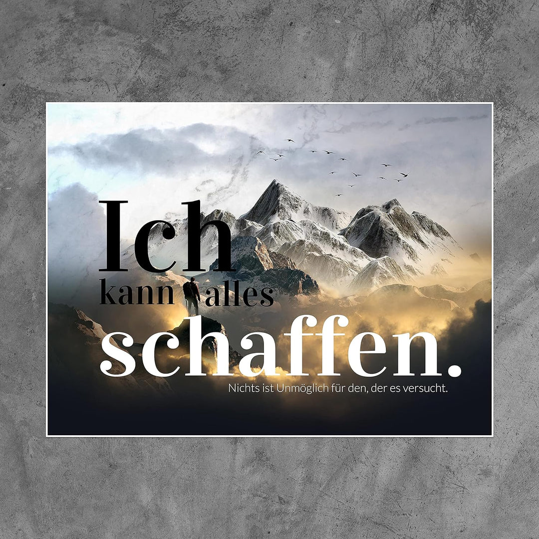 wandmotiv24 Poster als Wanddeko, Grösse 80x60cm, Ich kann Alles schaffen, Berge, Moderne Wanddeko, W