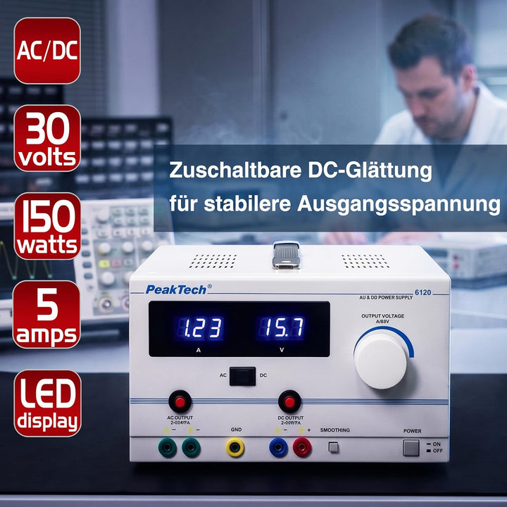 AC/DC stabilisiertes Labornetzgerät 0-30 V/5 A