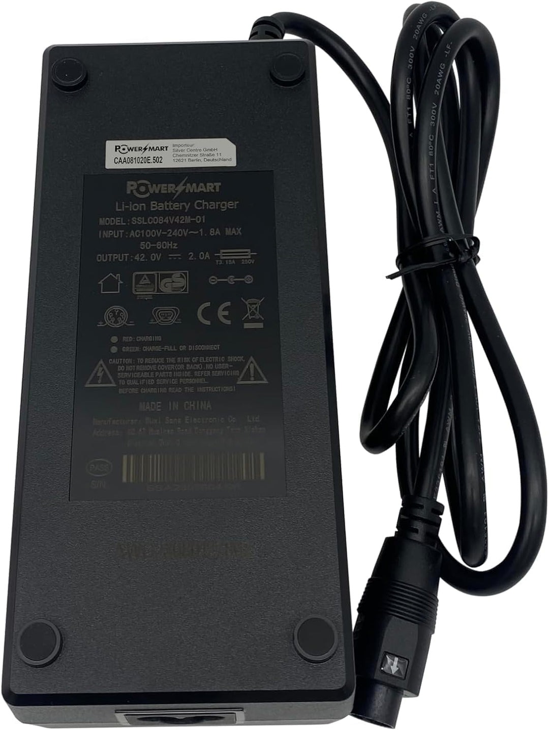 PowerSmart 42V 2A SVD 5-Pin Ladegerät für E-Bikes, kompatibel mit Phylion 36V Lithium-Akkus, Nicht f