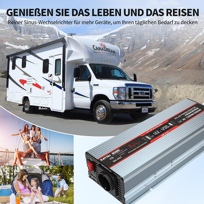 DATOUBOSS 1200W Wechselrichter 12V Auf 230V Reiner Sinus Spannungswandler Spitzenleistung 2500W Mit