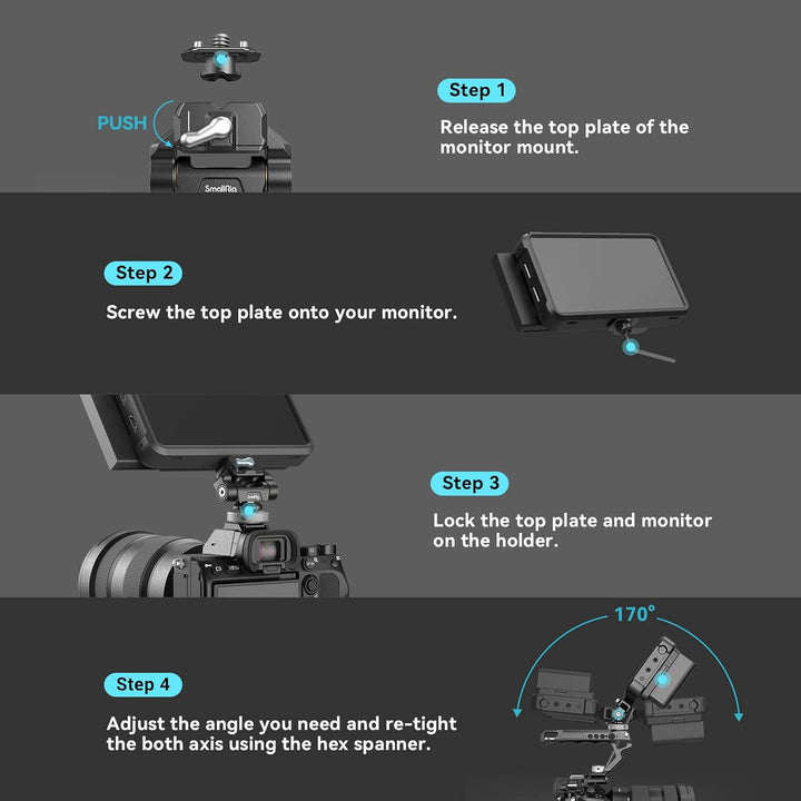 SMALLRIG Cold Shoe Monitor Mount, HawkLock Mini, Drop-in Quick Release Swivel und Tilt Monitor Holde