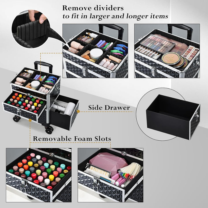 Kosmetik Trolley mit Schubladen Kosmetikkoffer Make up Koffer Professioneller Schminkkoffer Friseurk