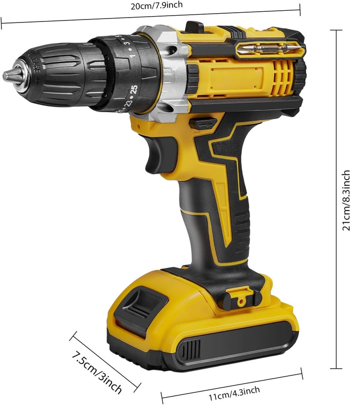 Akku-Bohrschrauber 28 V, elektrische Bohrmaschine, kabellos, mit 2 Akkus + 24 Zubehörteilen, 25 + 3