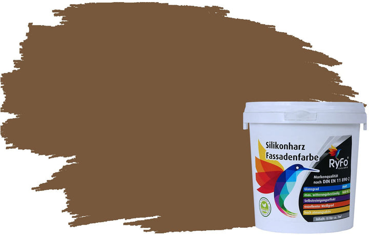 RyFo Colors Silikonharz Fassadenfarbe Lotuseffekt Trend Dunkelbraun 1l - bunte Fassadenfarbe, weiter
