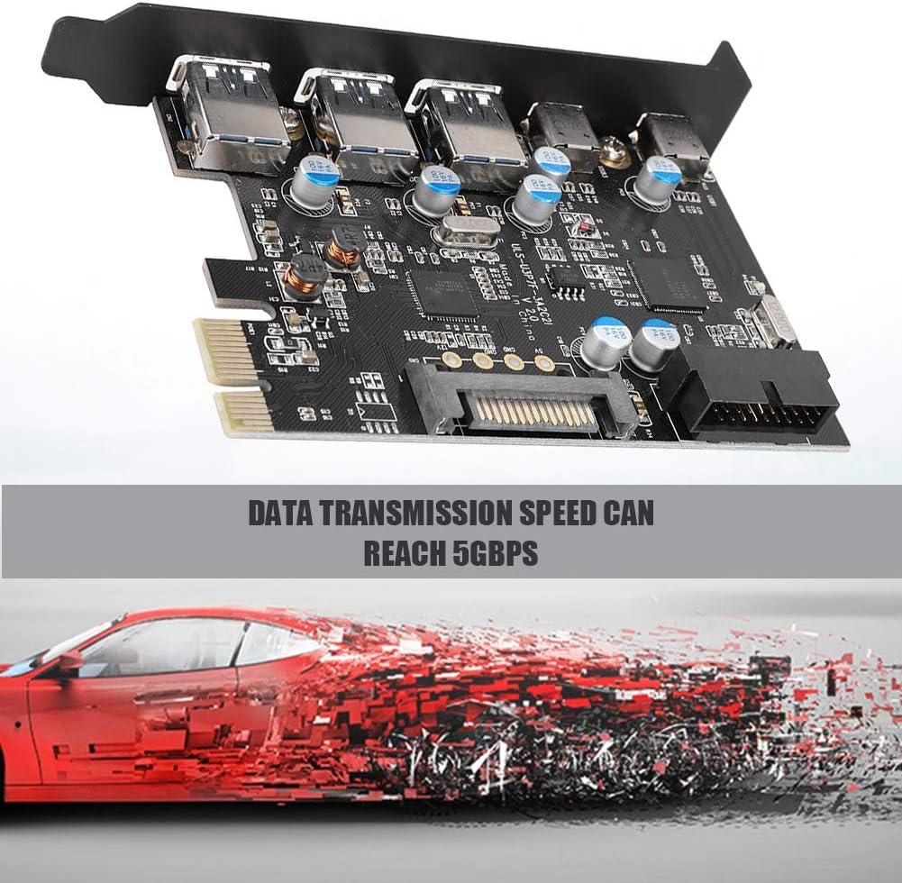 ASHATA 5-Port USB PCIe Express Controllerkarte, USB 3.0/Type-C zu PCI-E Erweiterungskarte Schnittste