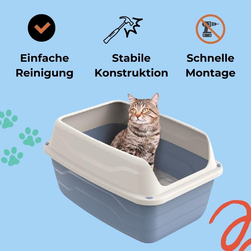 GarPet XXL Extra hohe Katzentoilette offene Katzenklo mit hohem Rand Jumbo Schalentoilette gross ohn