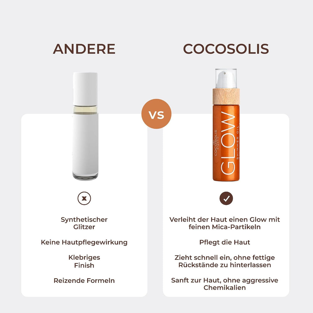 COCOSOLIS GLOW Shimmer Oil - Bio Trockenöl - Schimmerndes Körperöl mit glänzenden Partikel, Verleiht