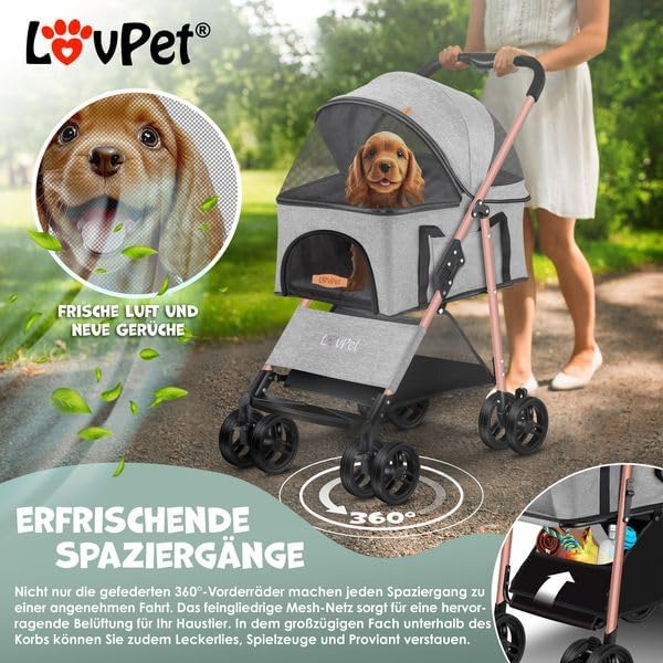 LOVPET® Hundewagen 2in1 Hundebuggy Hundebox Transporttasche Faltbar klappbar bis 20kg Haustiere Bugg