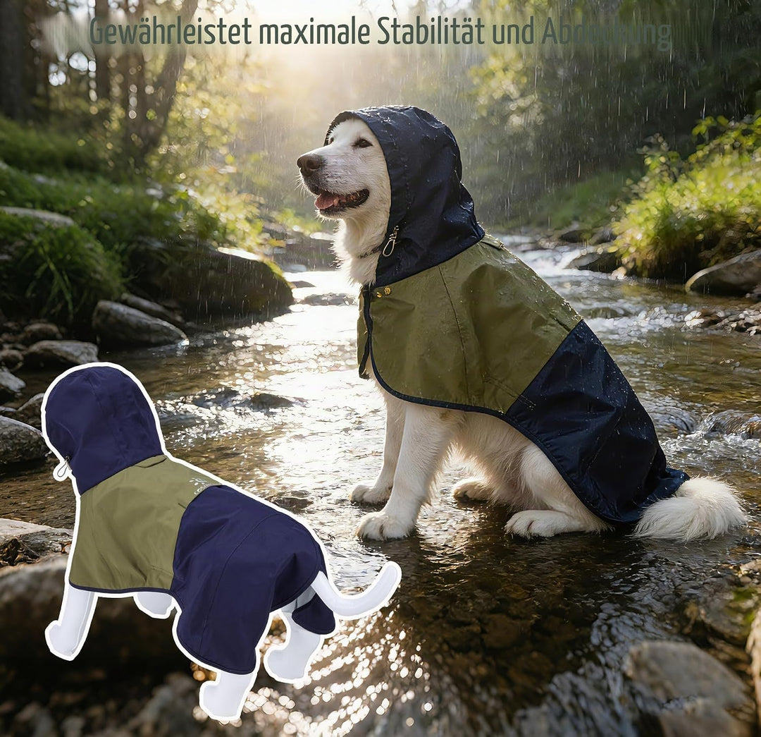 Regenmantel Hund, Regenjacke Hund wasserdicht mit Verstellbarer Kapuze &amp; elastischen Beinbändern – L