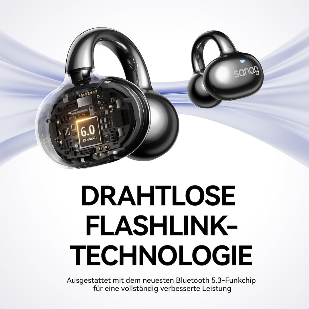 SANAG S6S Open Ear Clip On Kopfhörer, Headphone Kabellos Bluetooth 5.3 mit Mikrofon, IPX4 Wasserdich