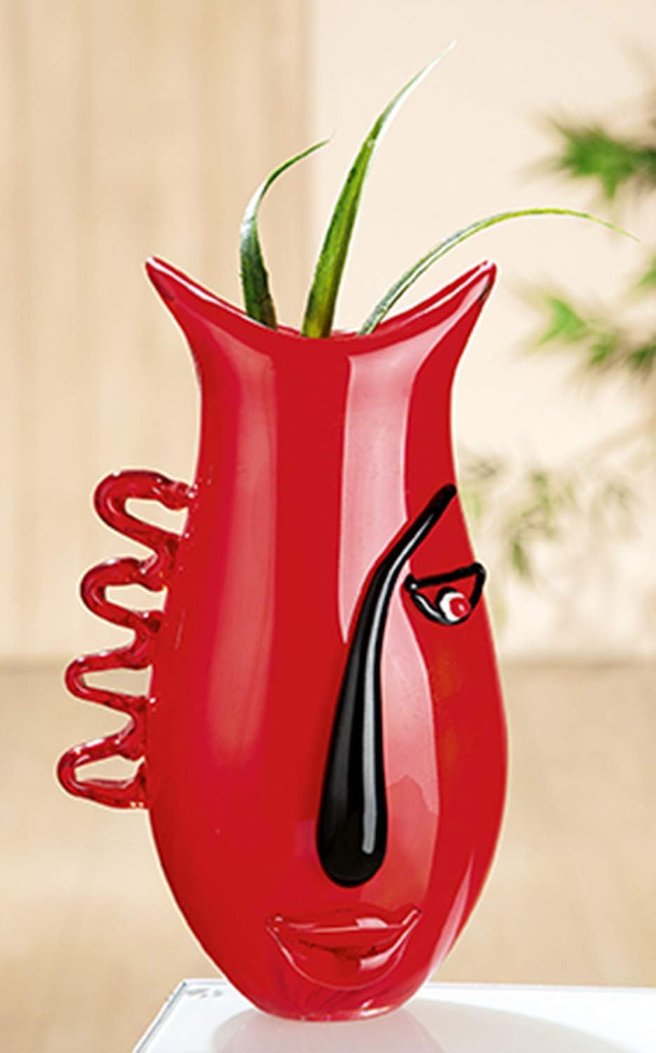 GILDE GLAS art Vase - Geschenke Hochzeit - Frauen - Deko modern - H 31 cm Höhe 33 cm 3_rot-schwarz,
