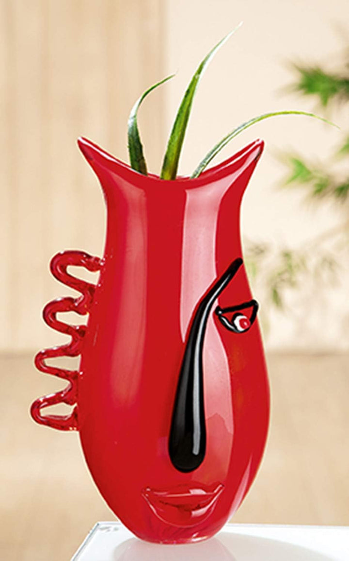 GILDE GLAS art Vase - Geschenke Hochzeit - Frauen - Deko modern - H 31 cm Höhe 33 cm 3_rot-schwarz,