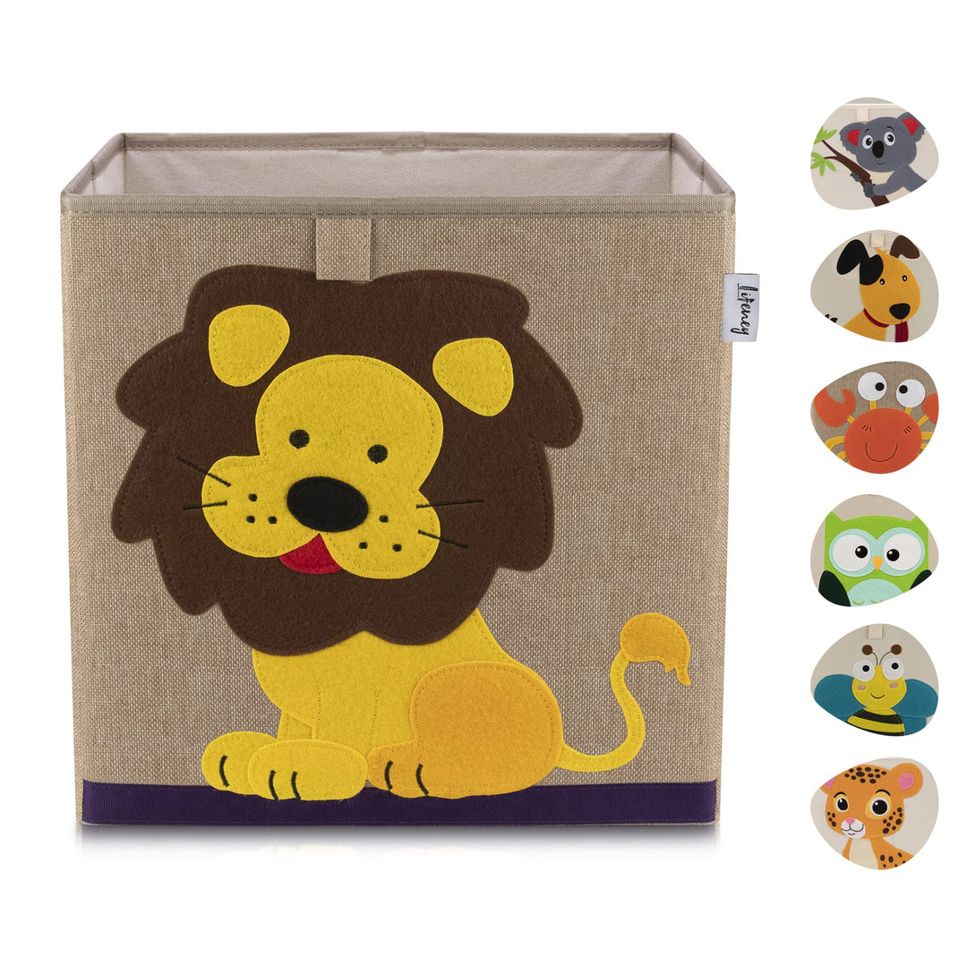 Aufbewahrungsbox Kinder mit Löwe Motiv I Spielzeugbox mit Tiermotiv passend für Würfelregale I Ordnu