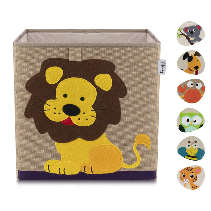 Aufbewahrungsbox Kinder mit Löwe Motiv I Spielzeugbox mit Tiermotiv passend für Würfelregale I Ordnu