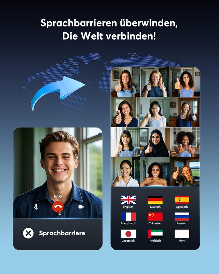 KI Übersetzer Kopfhörer Echtzeit - 198 Sprachen 3-in-1 Übersetzungsgerät, German-English Translator,