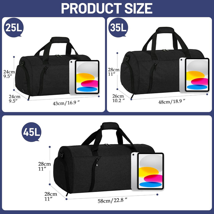 Sporttaschen für Damen und Herren, 25L Reisetasche Duffel Bag Übernachtungstasche mit Schuhfach &amp; Na