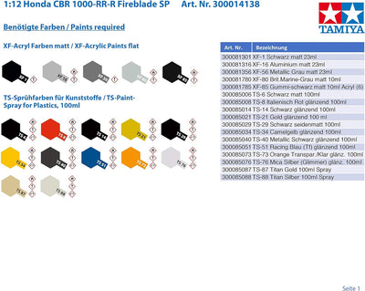 TAMIYA 14138 300014138 1:12 Honda CBR 1000-RR-R Fireblade SP, originalgetreue Nachbildung, Modellbau