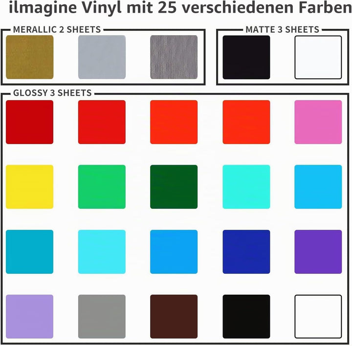Vinylfolie Plotter, 72 PACK Permanentem Klebefolien, 30,5 x 30,5 cm iImagine Vinyl Selbstklebend Vin
