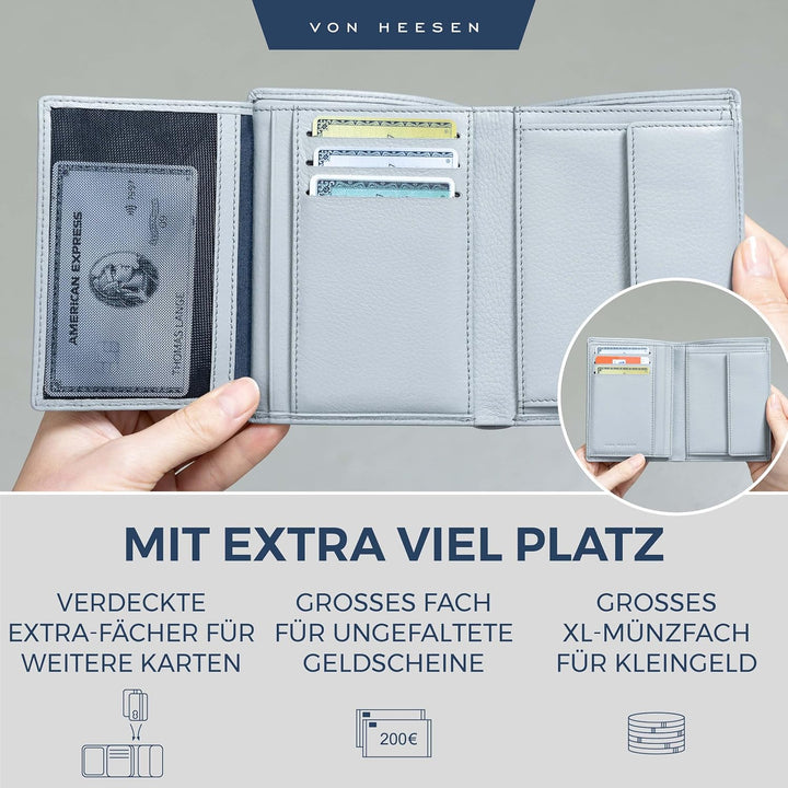 VON HEESEN Leder Geldbörse Herren mit Münzfach & RFID Schutz I Echtleder Geldbeutel für Männer & Dam